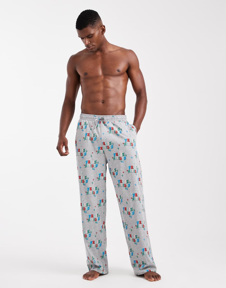 ASOS DESIGN - Lounge-Hose in Grau mit „Feliz Navidad"-Weihnachtsprint von ASOS DESIGN