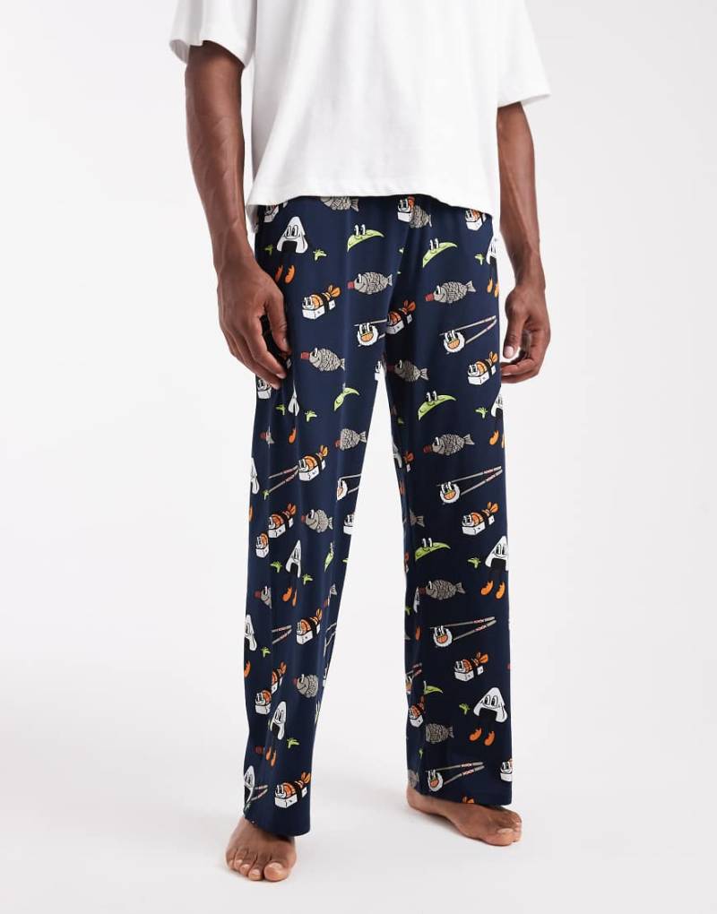 ASOS DESIGN - Lounge-Hose in Marineblau mit Sushi-Printmuster-Grau von ASOS DESIGN