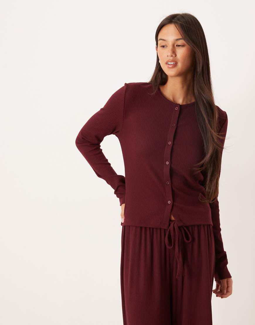 ASOS DESIGN - Lounge - Mix & Match - Gerippte Strickjacke in Burgunderrot von ASOS DESIGN