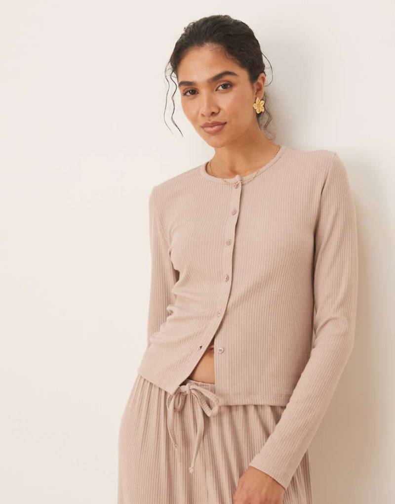 ASOS DESIGN - Lounge - Mix & Match - Gerippte Strickjacke in Creme-Weiß von ASOS DESIGN