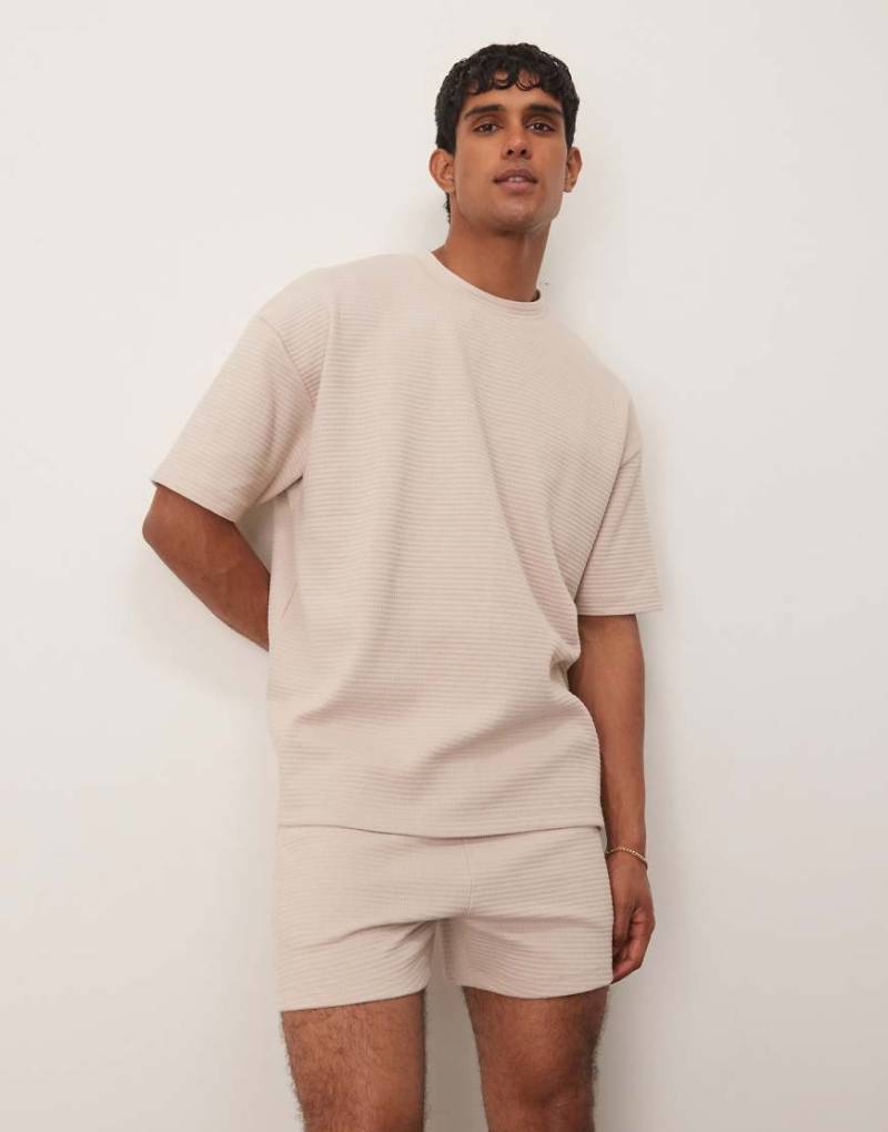 ASOS DESIGN - Pyjama-Set in Beige mit Waffelstruktur-Neutral von ASOS DESIGN
