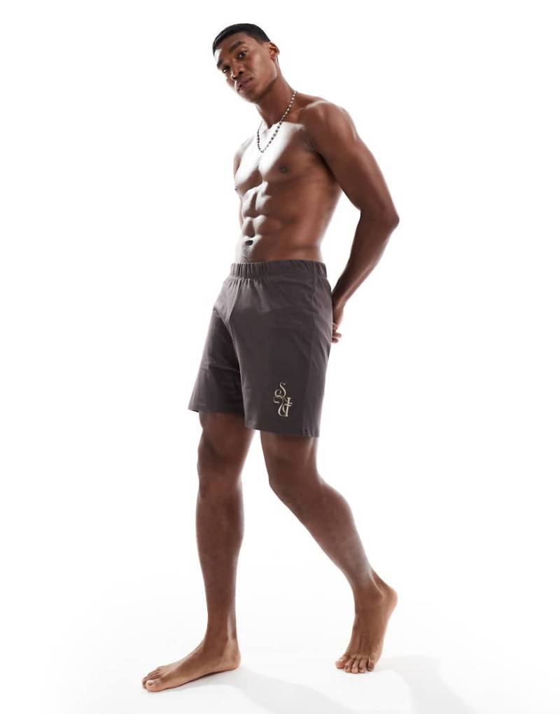 ASOS DESIGN - Lounge-Shorts in Sealbraun mit kontrastierender Stickerei von ASOS DESIGN
