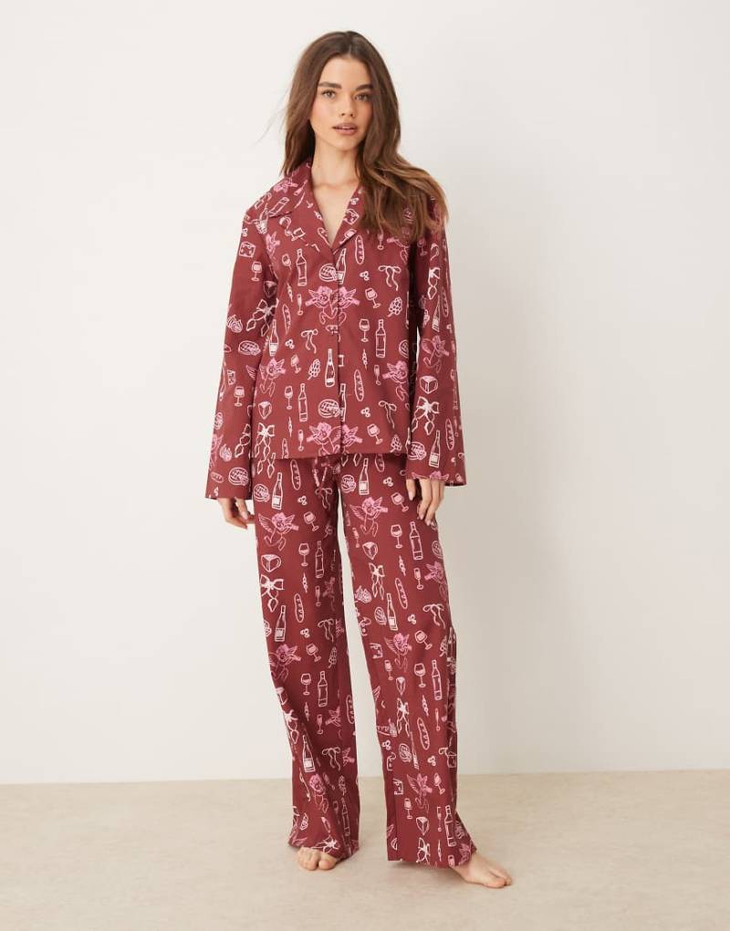 ASOS DESIGN - Loungewear-Hose aus Popeline mit Urlaubsprint und weitem Bein-Bunt von ASOS DESIGN