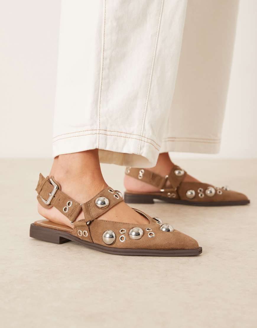 ASOS DESIGN - Luxor - Mary-Jane-Ballerinas aus Wildlederimitat in Sandbeige-Neutral von ASOS DESIGN
