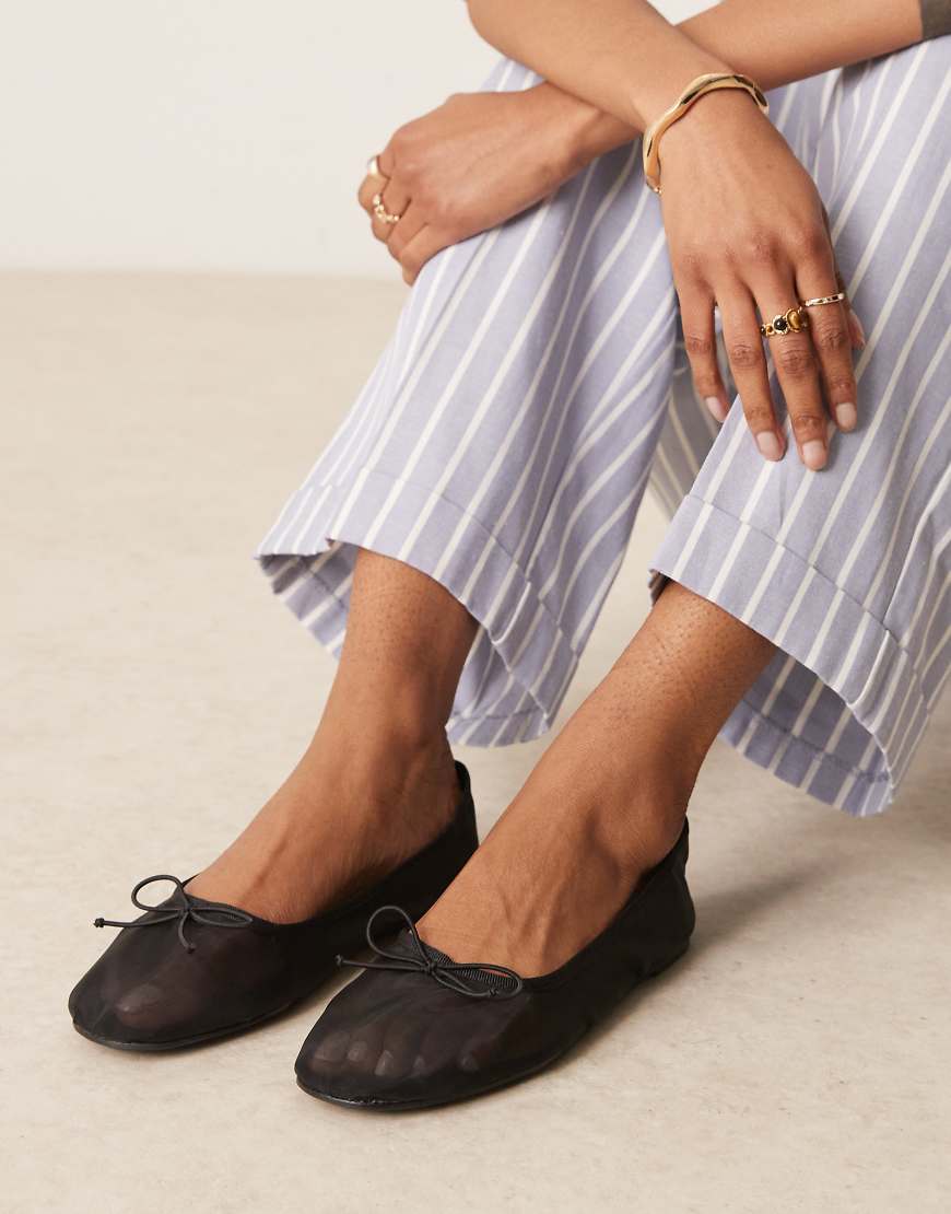 ASOS DESIGN - Lynette - Ballerinas aus schwarzem Netzstoff mit hohem Schuhblatt von ASOS DESIGN