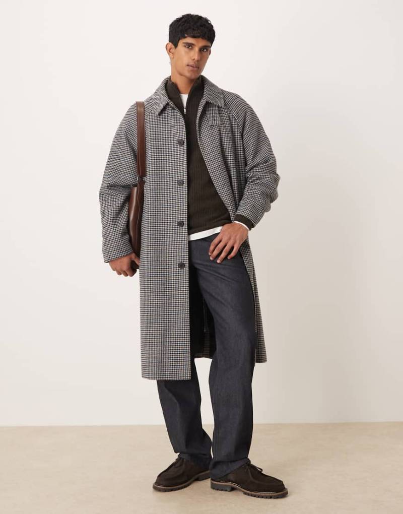 ASOS DESIGN - Mantel in Wolloptik mit Hahnentrittmuster-Grau von ASOS DESIGN