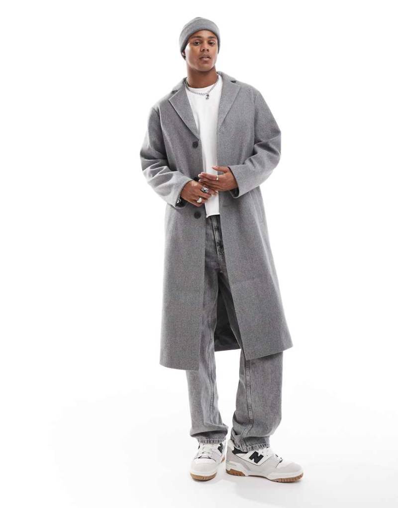 ASOS DESIGN - Mantel in grauer Woll-Optik mit normalem Schnitt von ASOS DESIGN