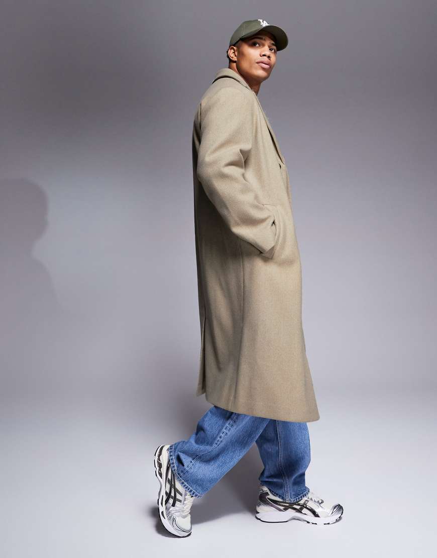 ASOS DESIGN - Mantel in steinbeigefarbener Wolloptik mit normalem Schnitt-Neutral von ASOS DESIGN