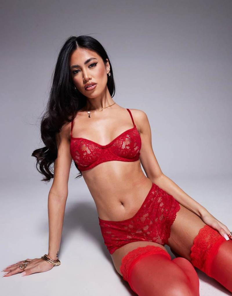 ASOS DESIGN - Margot - Bügel-BH aus roter Spitze mit Bindedetail von ASOS DESIGN