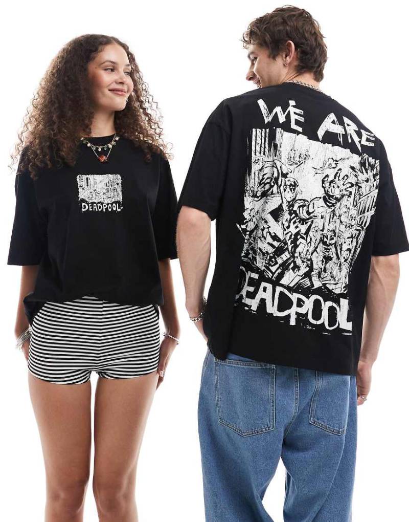 ASOS DESIGN - Marvel - Unisex-T-Shirt in Schwarz mit Oversize-Schnitt und „Deadpool"-Prints von ASOS DESIGN