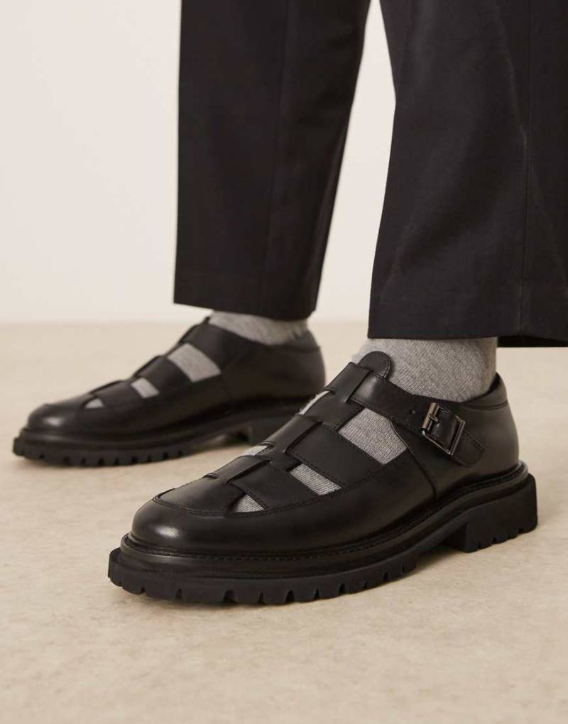 ASOS DESIGN - Mary-Jane-Schuhe aus Leder in Schwarz mit Profilsohle von ASOS DESIGN