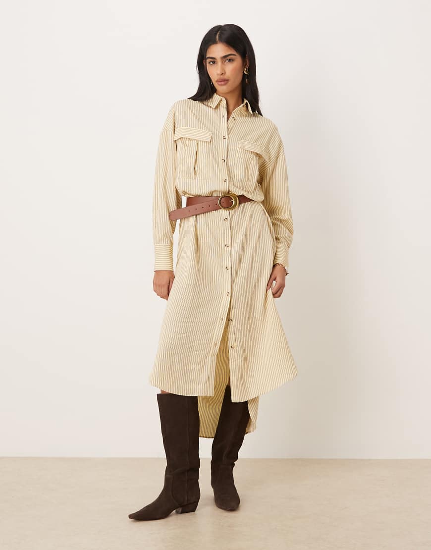 ASOS DESIGN - Maxi-Hemdblusenkleid in Blassgelb mit Taschen, Relaxed-Fit-Passform und Nadelstreifen von ASOS DESIGN