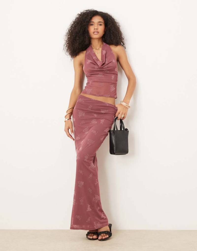 ASOS DESIGN - Maxi-Säulenrock in Altrosa mit floralem Ausbrennermuster von ASOS DESIGN