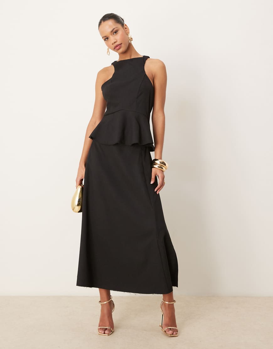 ASOS DESIGN - Maxi-Schößchenkleid in Schwarz mit Rückenausschnitt von ASOS DESIGN