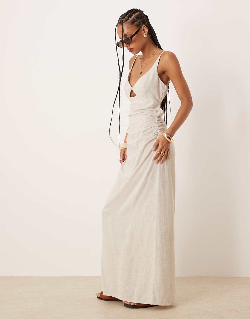 ASOS DESIGN - Maxi-Sommerkleid aus Leinen in Haferbeige mit Bustier-Ausschnitt-Neutral ASOS DESIGN - Maxi-Sommerkleid aus Leinen in Haferbeige mit Bustier-Ausschnitt-Neutral von ASOS DESIGN