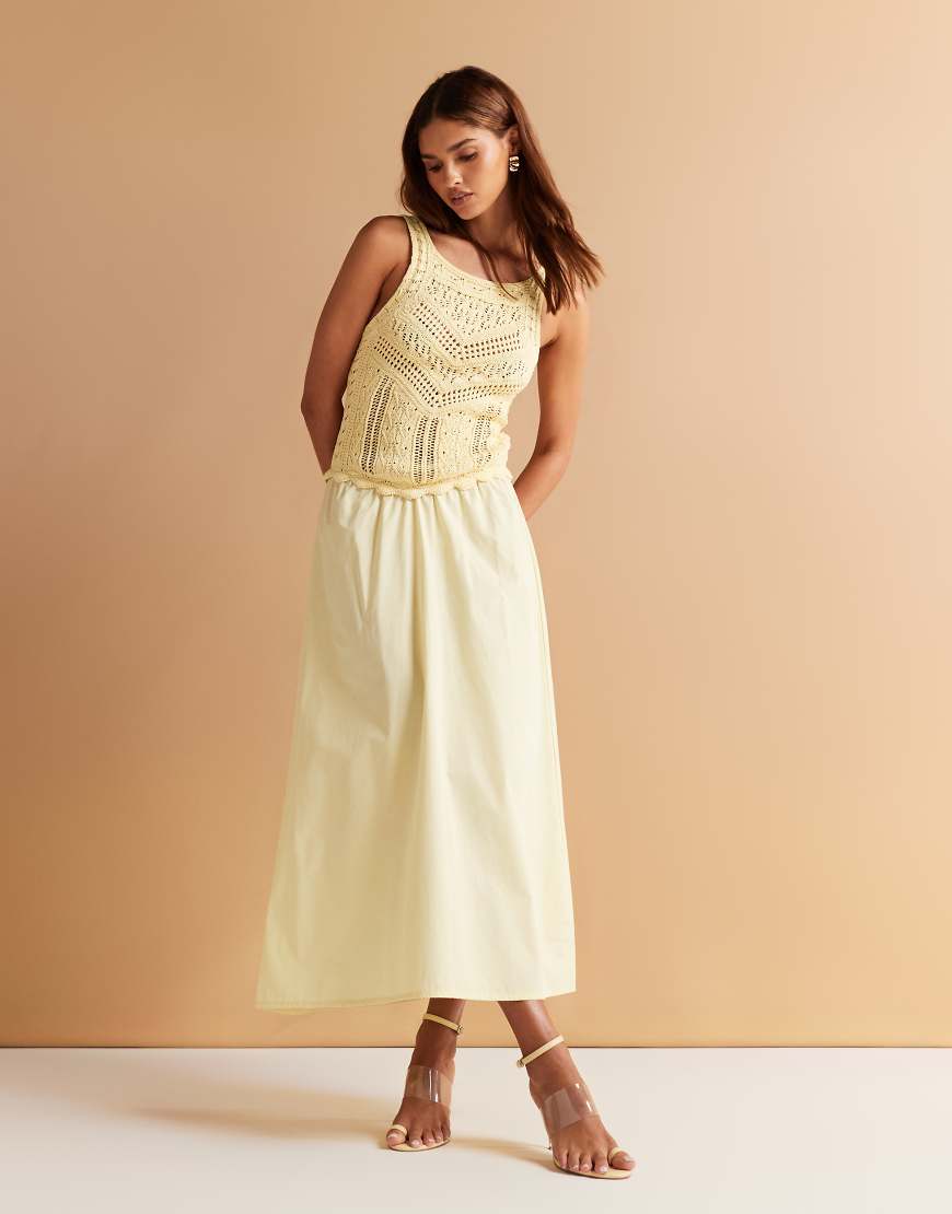 ASOS DESIGN - Maxi-Strickkleid aus Popeline-Mix in Buttermilchgelb ASOS DESIGN - Maxi-Strickkleid aus Popeline-Mix in Buttermilchgelb von ASOS DESIGN