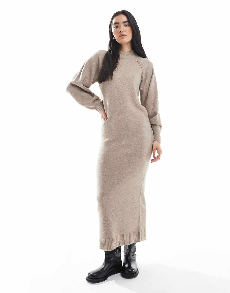 ASOS DESIGN - Maxikleid aus Strickstoff in Hellbeige mit Raglanärmeln-Neutral von ASOS DESIGN