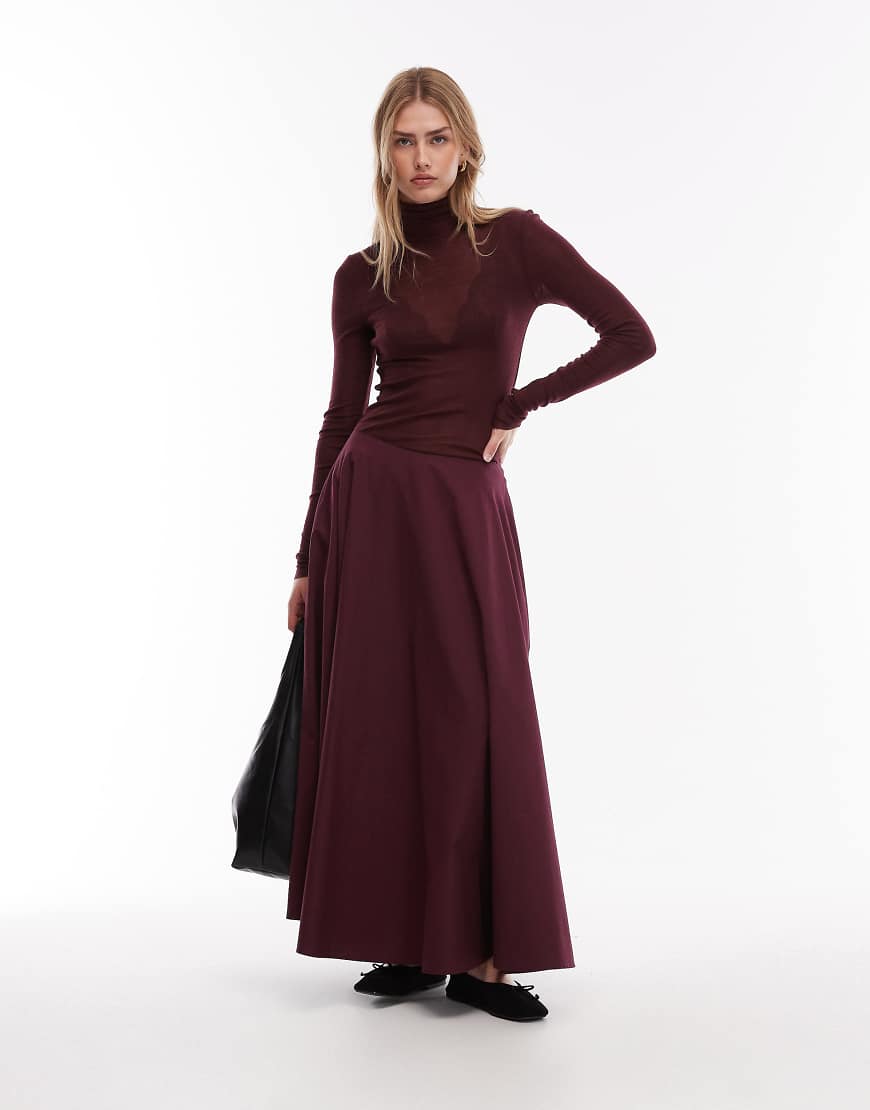 ASOS DESIGN - Maxi-Tellerrock aus Popeline in Pflaume-Lila von ASOS DESIGN