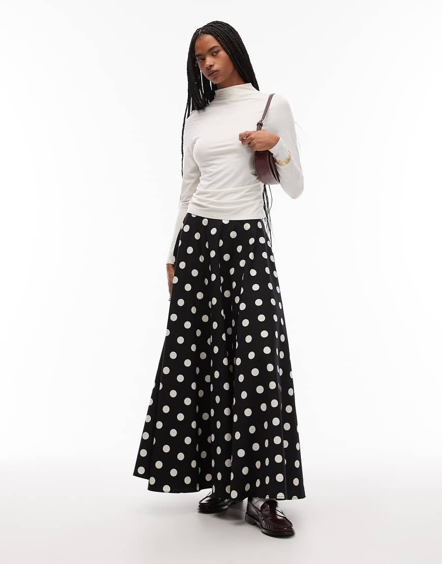 ASOS DESIGN - Maxi-Tellerrock in A-Linie in in Schwarz mit Polka Dots-Bunt von ASOS DESIGN