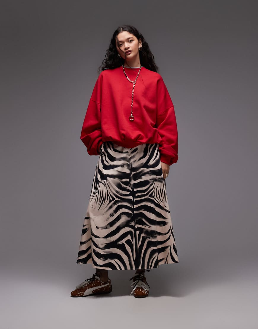 ASOS DESIGN - Maxi-Tellerrock mit großflächigem Zebramuster-Bunt von ASOS DESIGN