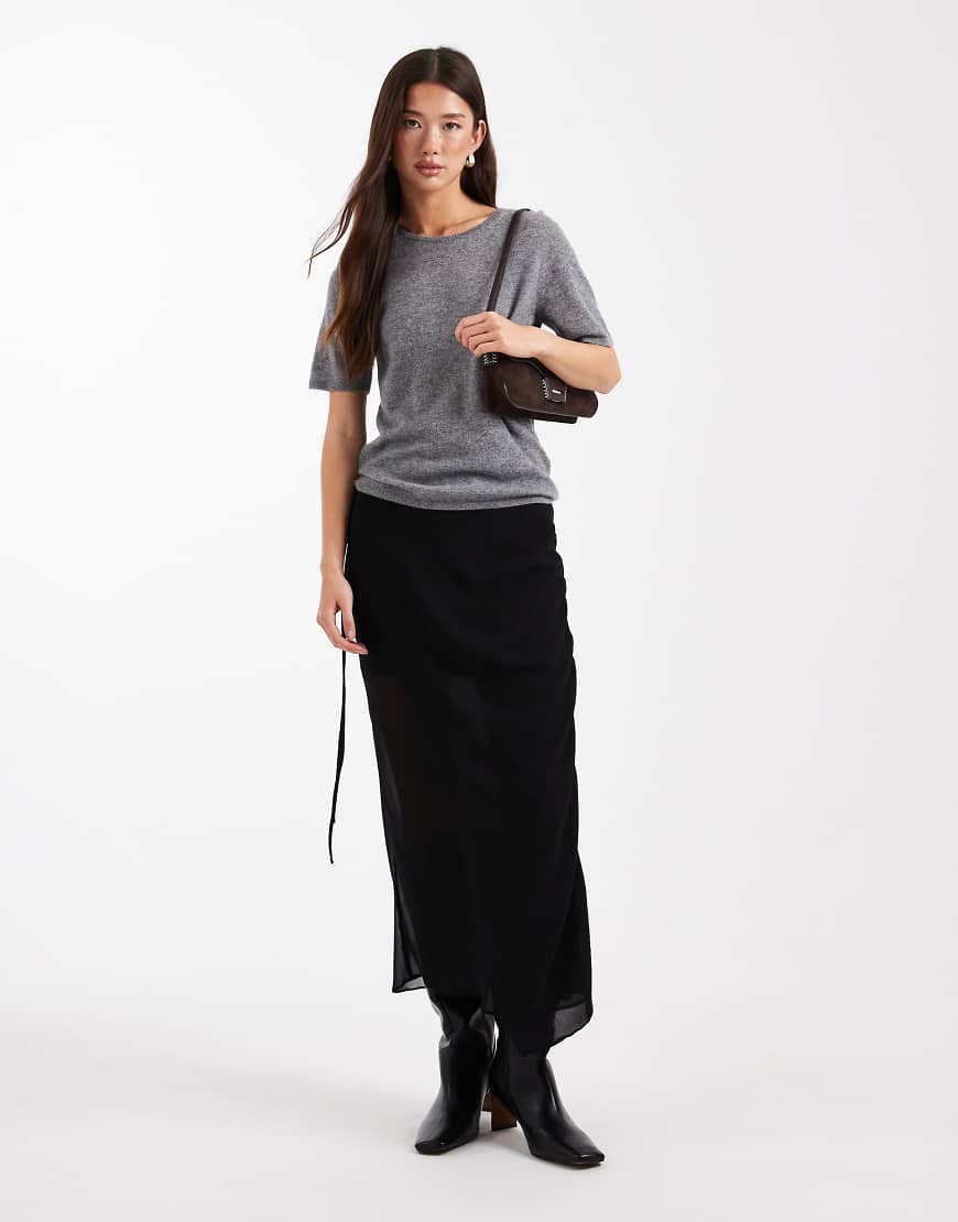 ASOS DESIGN - Maxi-Wickelrock aus durchscheinendem und blickdichtem Stoff in Schwarz von ASOS DESIGN