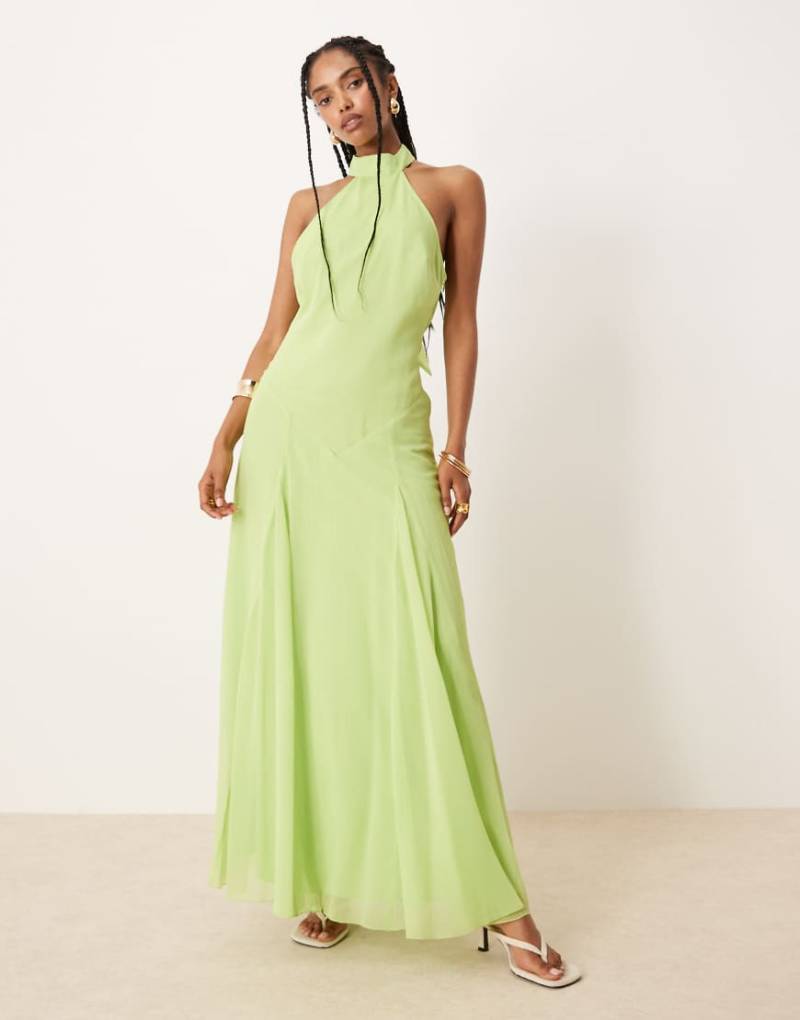 ASOS DESIGN - Maxikleid aus Chiffon in leuchtendem Grün mit tiefer Taille und Neckholder von ASOS DESIGN