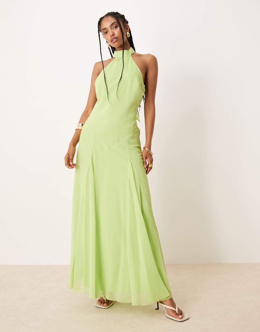 ASOS DESIGN - Maxikleid aus Chiffon in leuchtendem Grün mit tiefer Taille und Neckholder ASOS DESIGN - Maxikleid aus Chiffon in leuchtendem Grün mit tiefer Taille und Neckholder von ASOS DESIGN