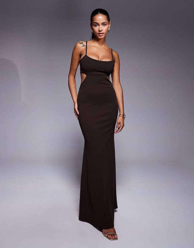 ASOS DESIGN - Maxikleid aus neoprenartigem Crepe-Stoff in Schokobraun mit Schwalbenschwanzsaum und Cut-Outs-Brown von ASOS DESIGN