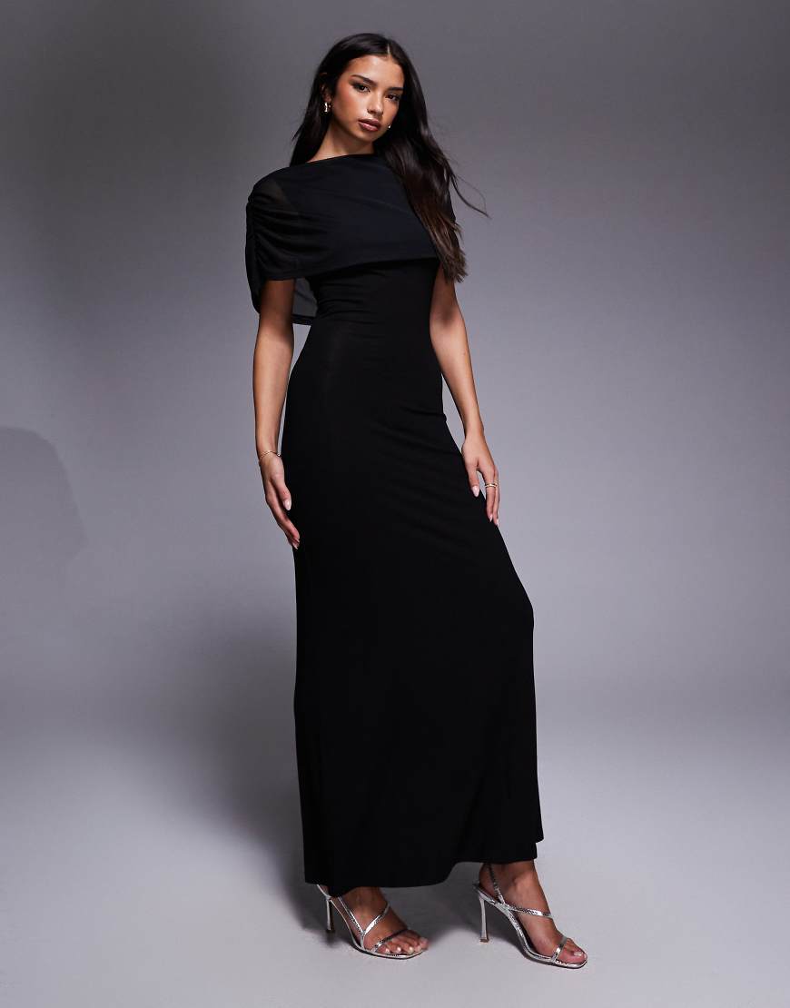 ASOS DESIGN - Maxikleid aus Netzstoff in Schwarz mit Cape-Detail von ASOS DESIGN
