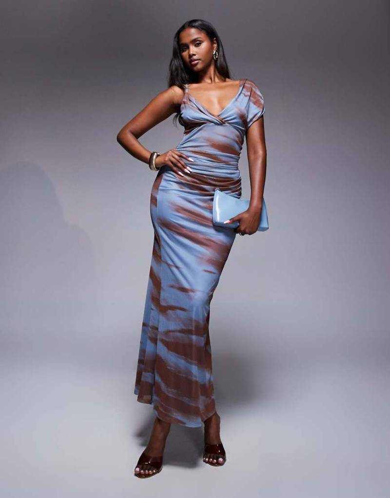ASOS DESIGN - Maxikleid aus Netzstoff mit Animalprint und drapiertem Schulterteil-Bunt von ASOS DESIGN