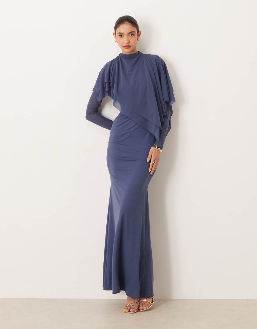 ASOS DESIGN - Maxikleid aus Stretch-Chiffon in Blau mit Cape-Detail von ASOS DESIGN