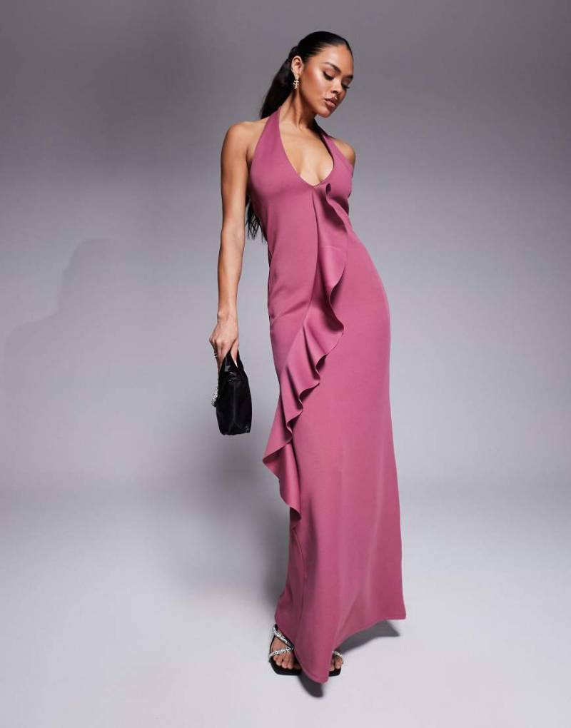 ASOS DESIGN - Maxikleid aus neoprenartigem Material in Maulbeer-Lila mit tiefem Ausschnitt und gerüschter Vorderseite ASOS DESIGN - Maxikleid aus neoprenartigem Material in Maulbeer-Lila mit tiefem Ausschnitt und gerüschter Vorderseite von ASOS DESIGN
