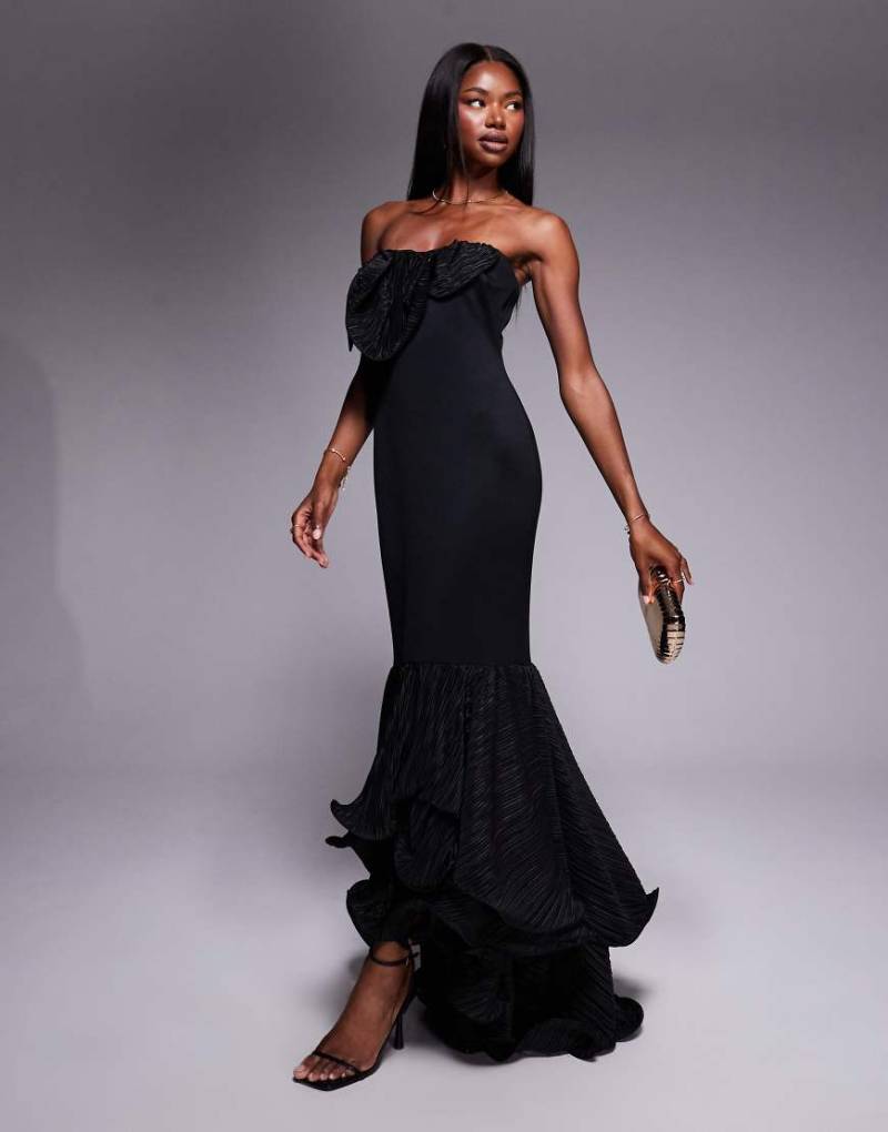 ASOS DESIGN - Premium - Maxikleid aus neoprenartigem Stoff in Schwarz mit Plissee-Rüschen von ASOS DESIGN