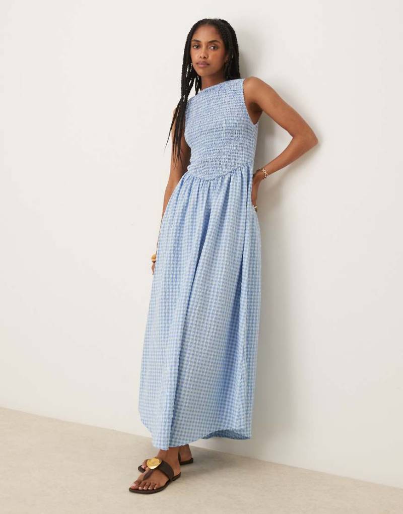 ASOS DESIGN - Maxikleid in Blau mit Vichy-Karomuster und gesmoktem Oberteil von ASOS DESIGN