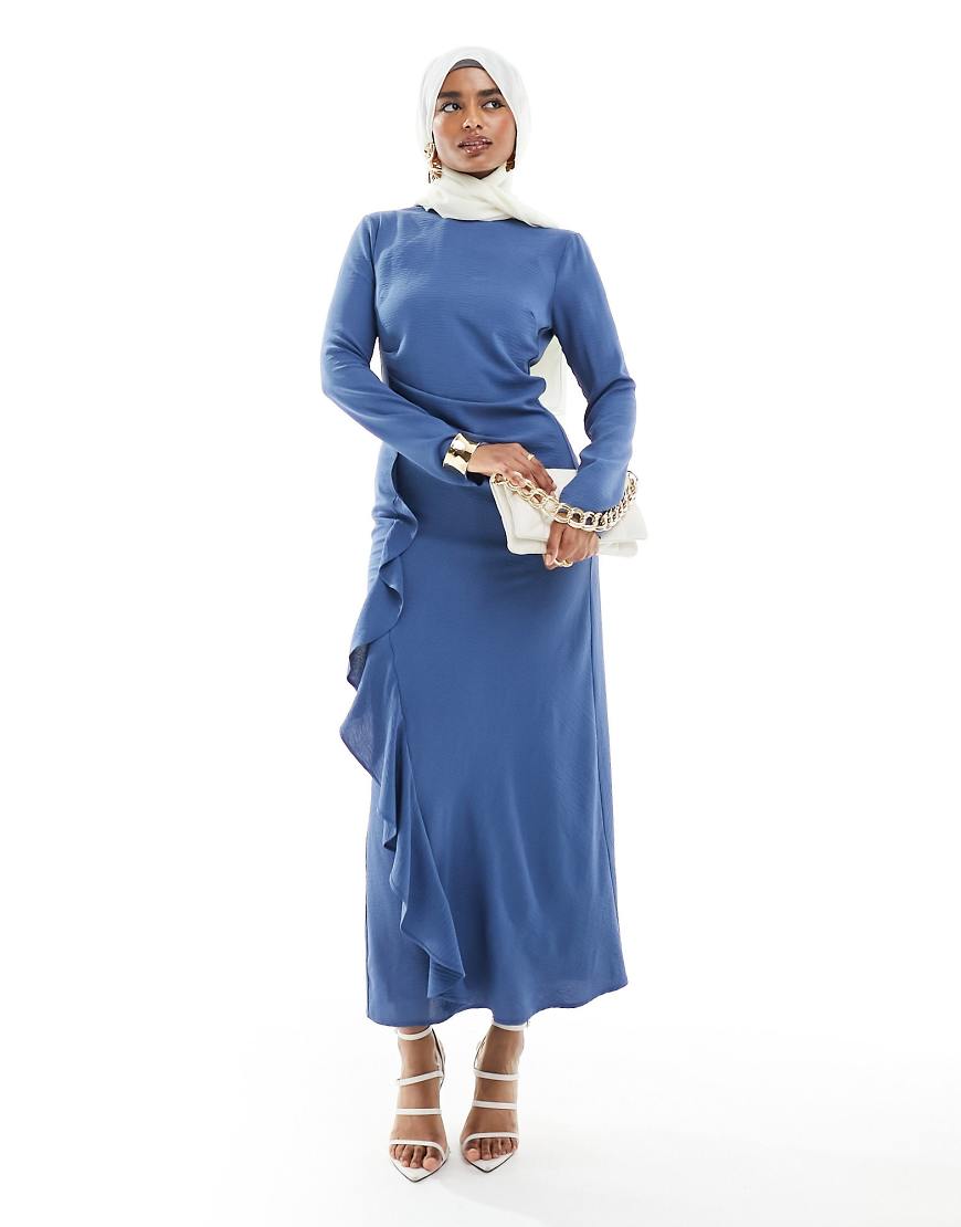 ASOS DESIGN - Maxikleid in Blau mit geraffter Taille und asymmetrischem Saum ASOS DESIGN - Maxikleid in Blau mit geraffter Taille und asymmetrischem Saum von ASOS DESIGN