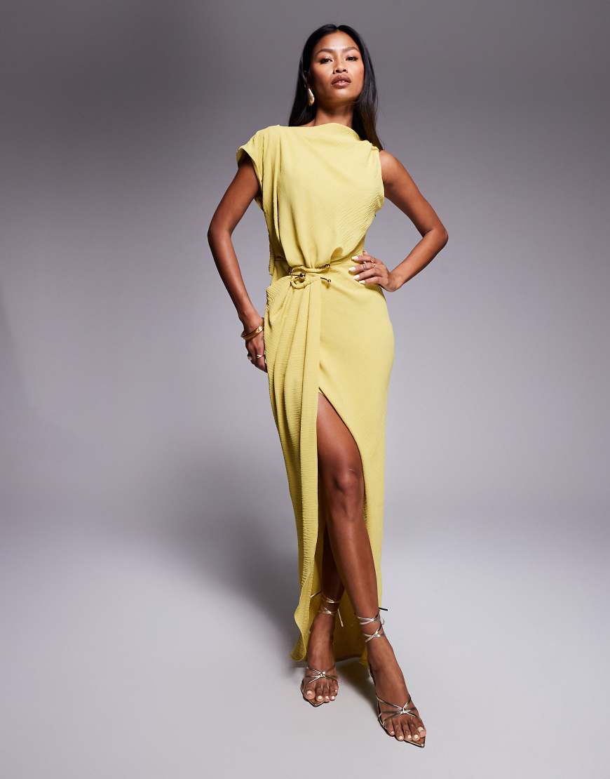 ASOS DESIGN - Maxikleid in Chartreuse mit asymmetrischem Metallbesatz-Gelb von ASOS DESIGN
