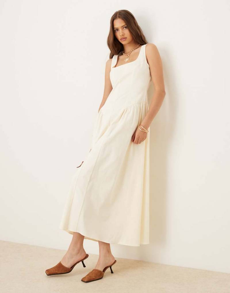 ASOS DESIGN - Maxikleid in Elfenbeinweiß mit Korsett-Nahtdetail von ASOS DESIGN