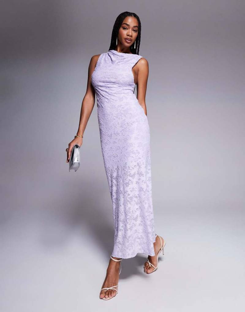 ASOS DESIGN - Maxikleid in Flieder mit Ausbrennermuster und verdrehter Schulterpartie-Lila von ASOS DESIGN
