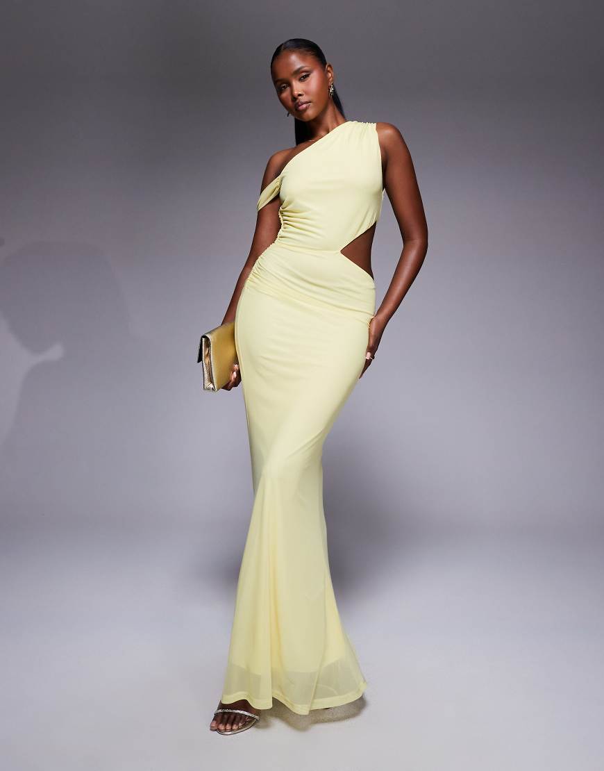 ASOS DESIGN - Maxikleid in Gelb mit abfallender Schulterpartie, Raffung und Cut-out-Detail-Grün von ASOS DESIGN