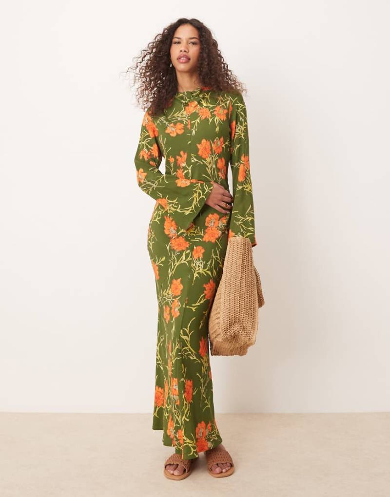 ASOS DESIGN - Maxikleid in Grün mit U-Boot-Ausschnitt und Blumenmuster-Bunt von ASOS DESIGN