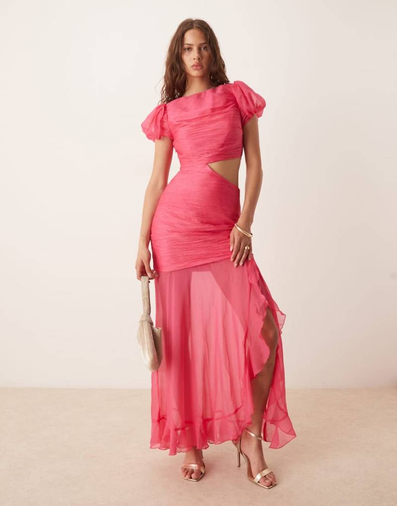 ASOS DESIGN - Maxikleid in Himbeerrot mit gerafftem Oberteil, Cut-out und tiefer Taille-Rosa von ASOS DESIGN