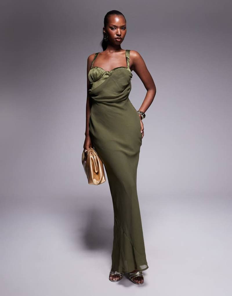 ASOS DESIGN - Maxikleid in Khaki mit Korsettdetail-Grün von ASOS DESIGN
