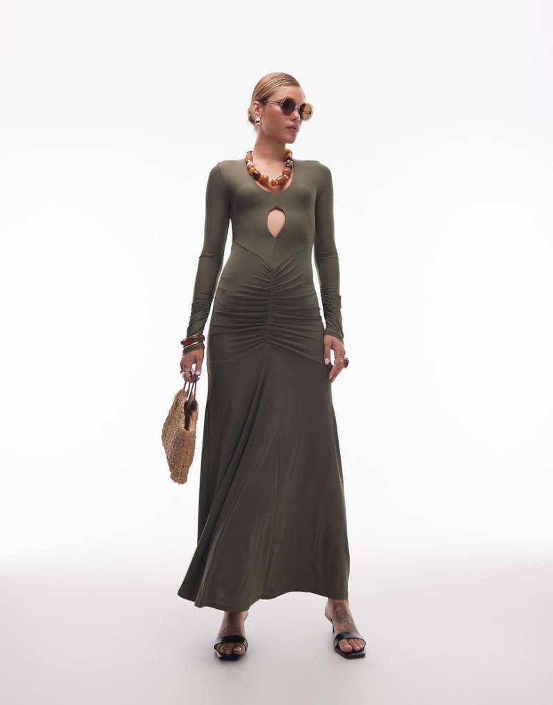ASOS DESIGN - Maxikleid in Khaki mit geschlitzter Vorderseite-Grün ASOS DESIGN - Maxikleid in Khaki mit geschlitzter Vorderseite-Grün von ASOS DESIGN