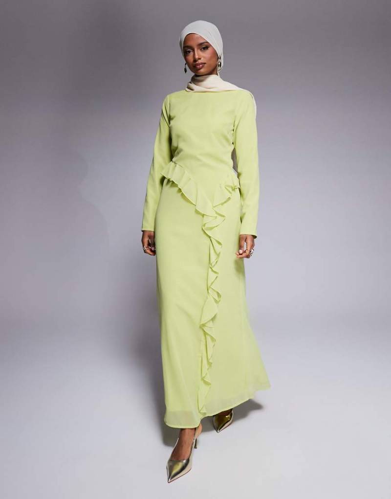 ASOS DESIGN - Maxikleid in Limettengrün mit geschwungener Drapierung von ASOS DESIGN