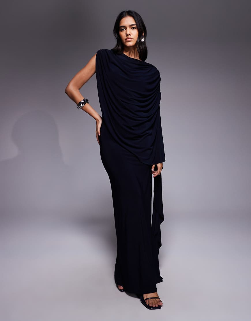 ASOS DESIGN - Maxikleid in Marineblau mit One-Shoulder-Design von ASOS DESIGN