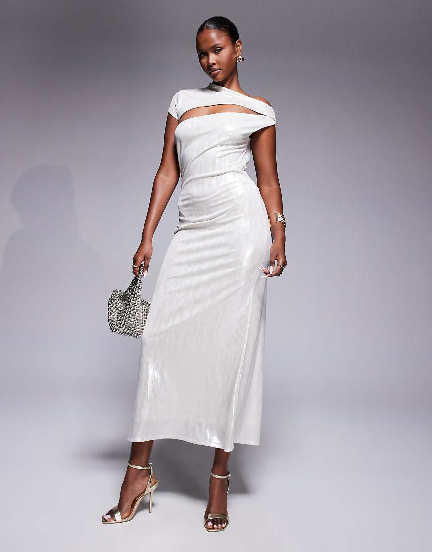 ASOS DESIGN - Maxikleid in Metallic-Nude mit asymmetrischem Overlay und einem kurzen Ärmel-Neutral von ASOS DESIGN