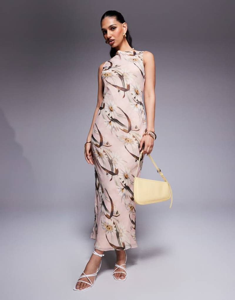 ASOS DESIGN - Maxikleid in Rosa mit Blumenmuster und U-Boot-Ausschnitt-Bunt von ASOS DESIGN