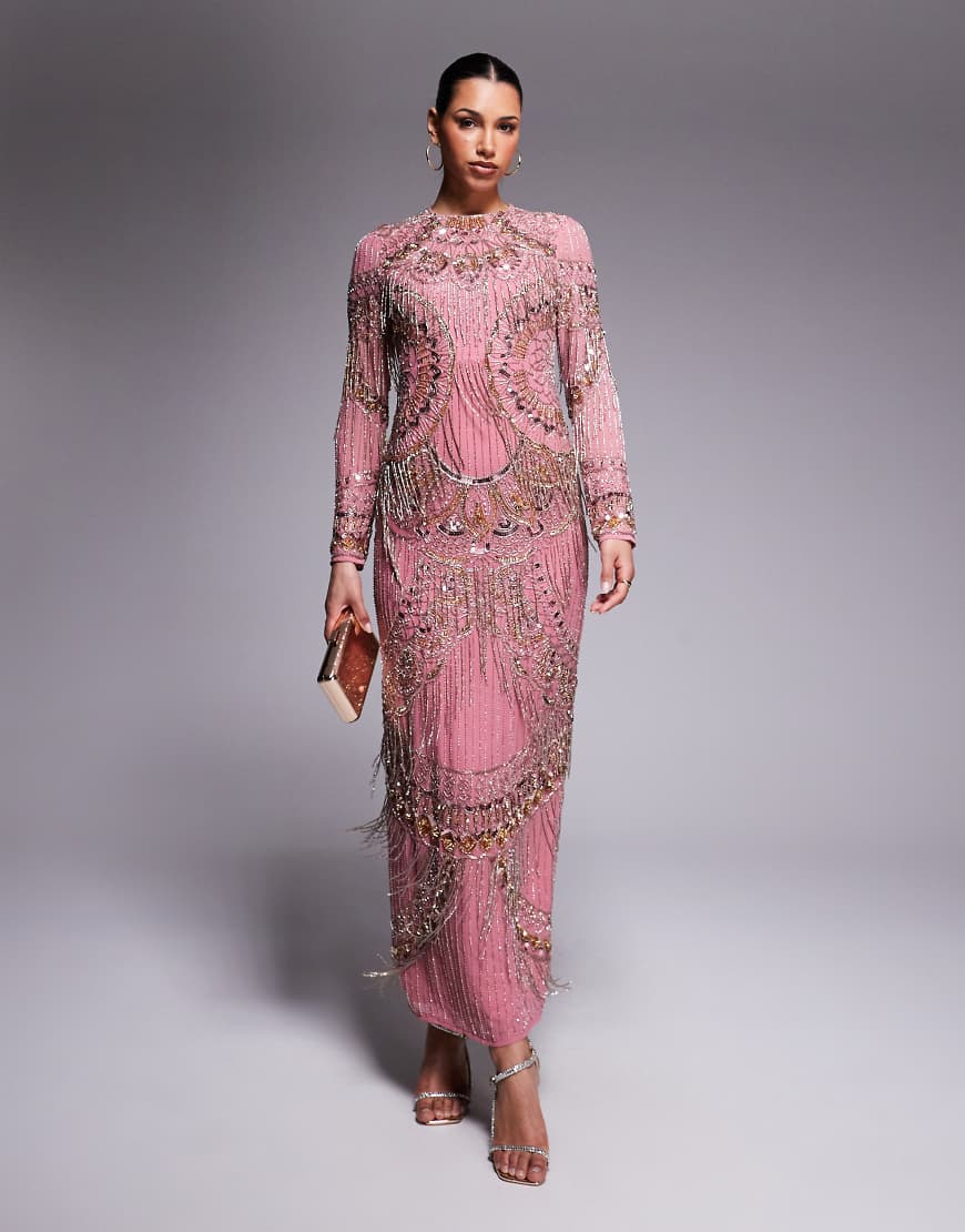ASOS DESIGN - Maxikleid in Rosa mit Verzierung und Fransen von ASOS DESIGN