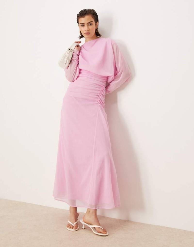 ASOS DESIGN - Maxikleid in Rosa mit gerafften Blouson-Detail von ASOS DESIGN