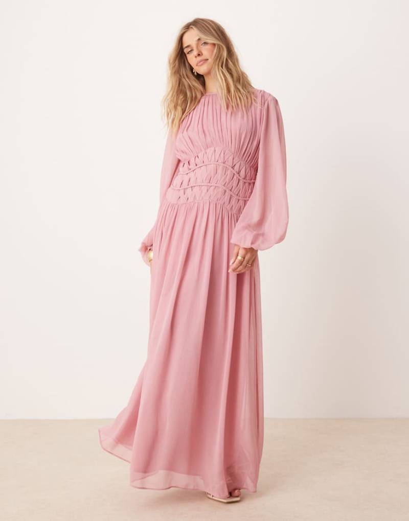 ASOS DESIGN - Maxikleid in Rosé mit Makramee-Detail in der Taille-Rosa von ASOS DESIGN